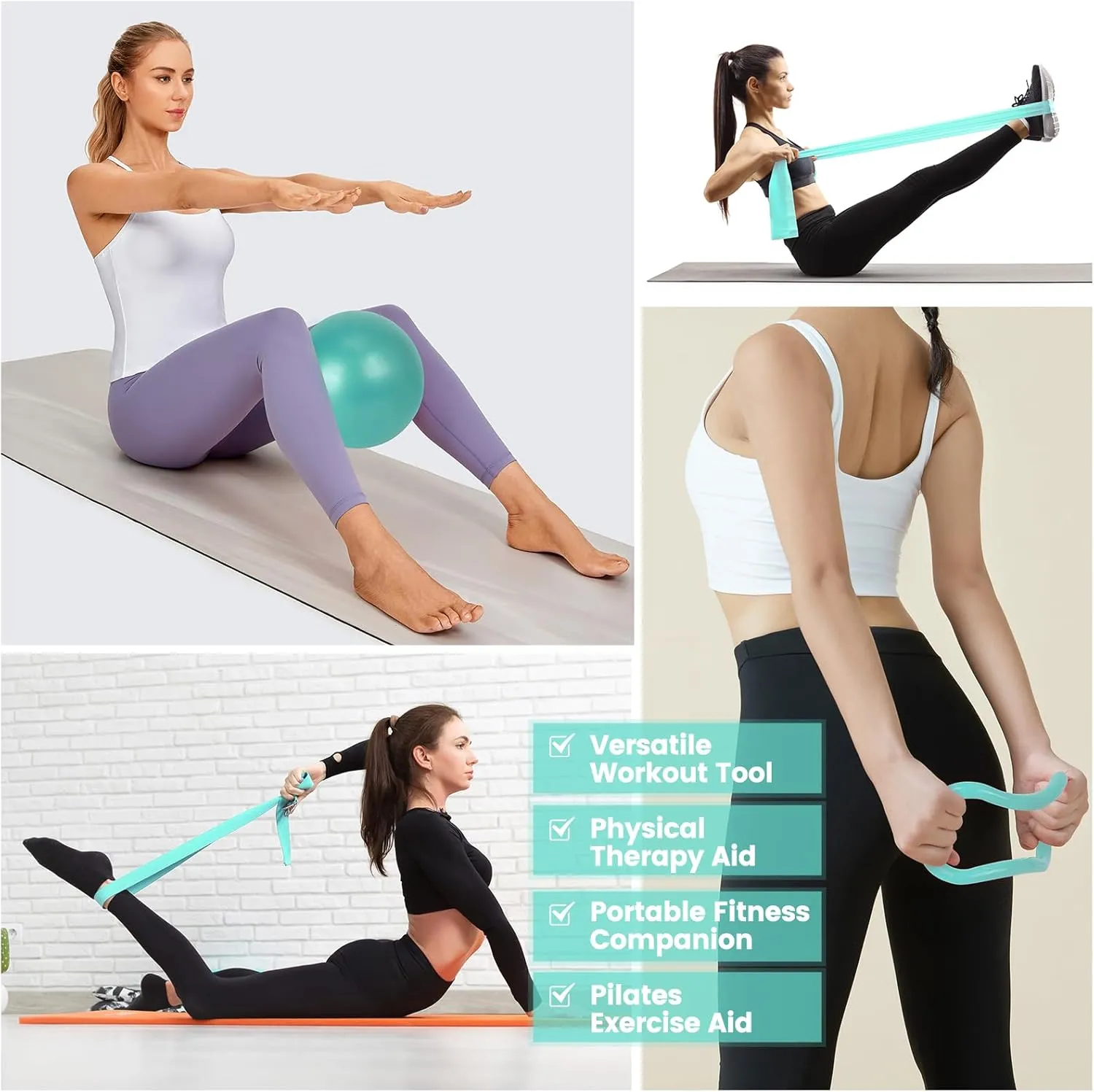 Pilates Ring Essentials Kit for Women, Home Workout Equipment Set with 9.8” Ball, Resistance Bands, Magic Circle, Accessories, Pilates Set for Beginners, Toning, Fitness Gift Idea