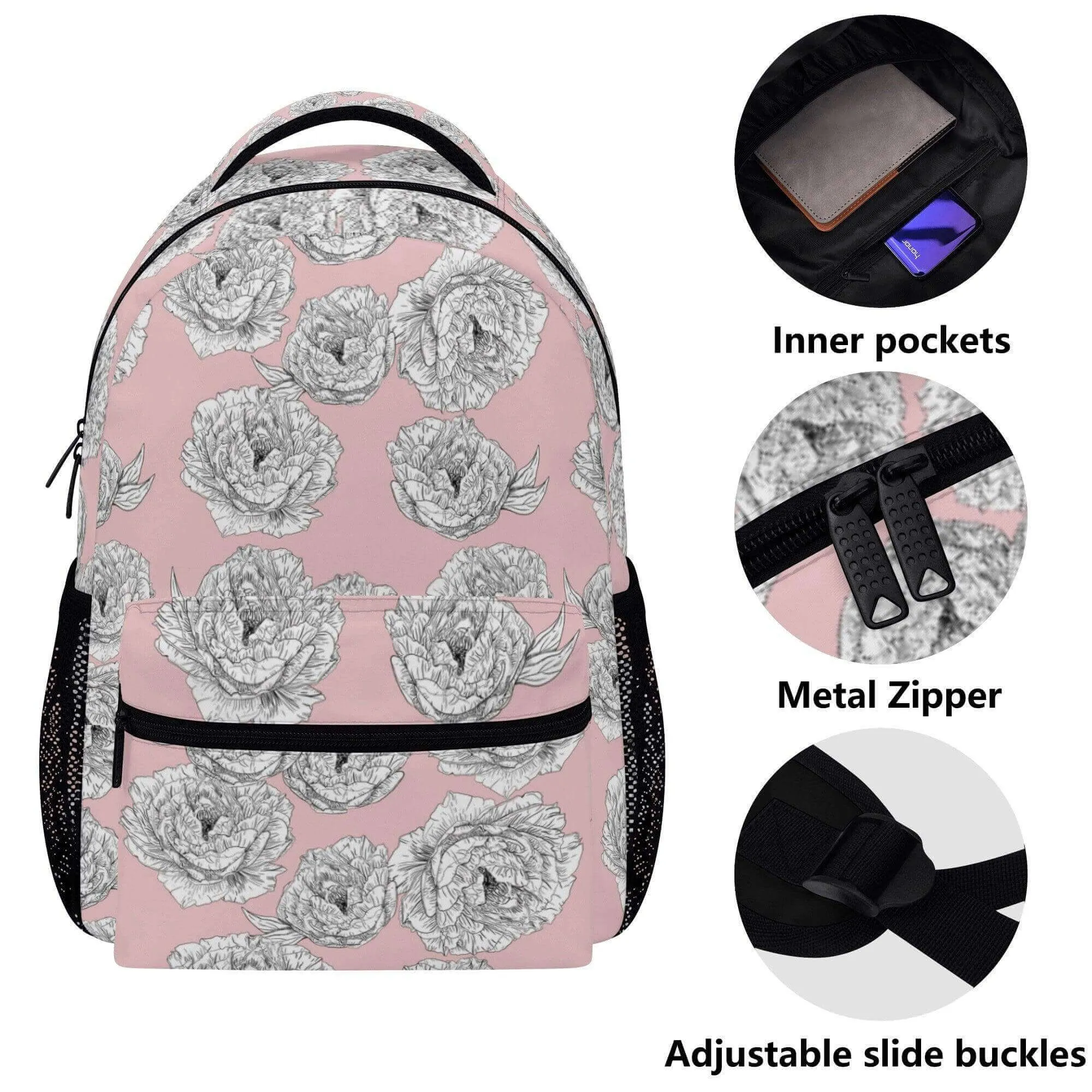 Pink Peony Flower Backpack