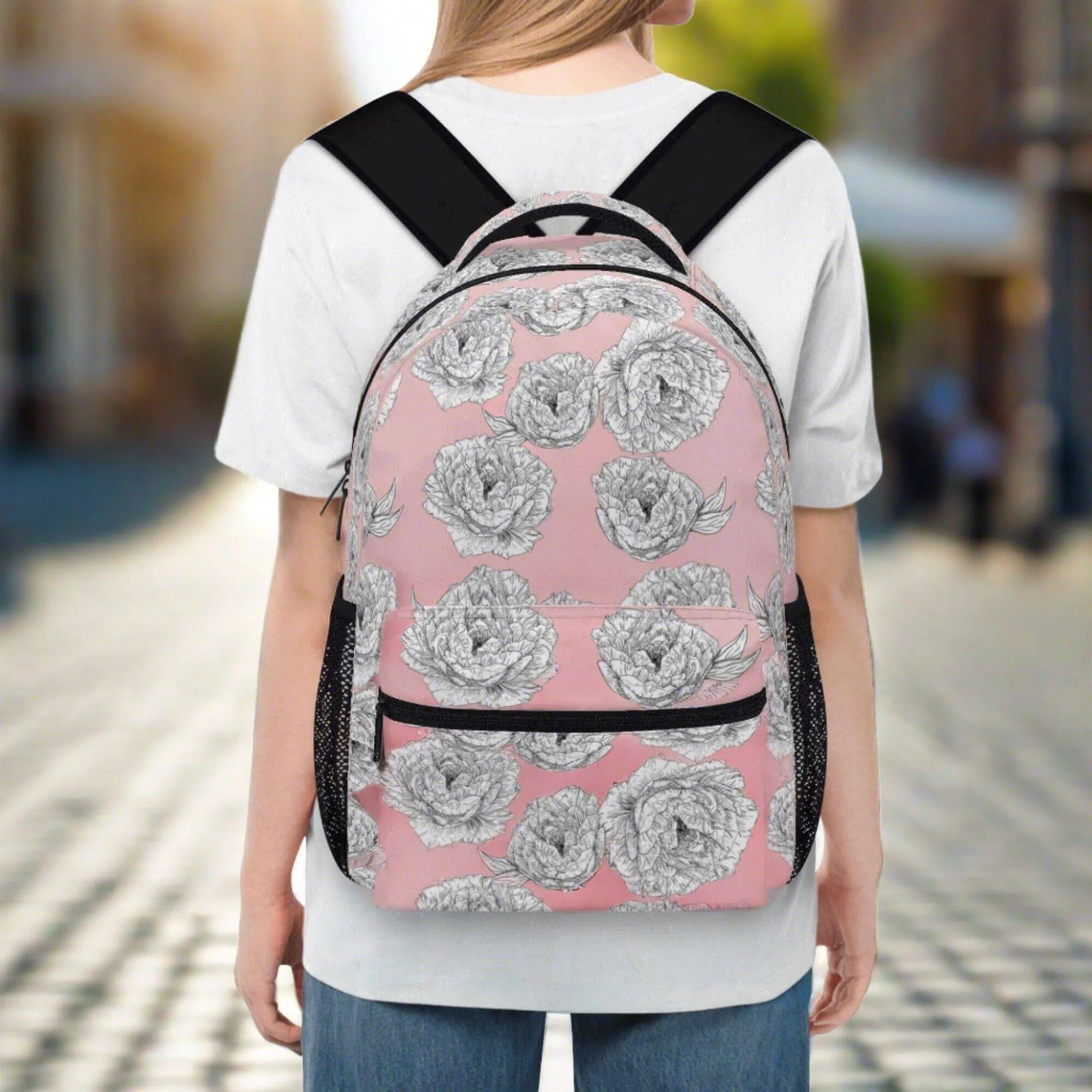 Pink Peony Flower Backpack