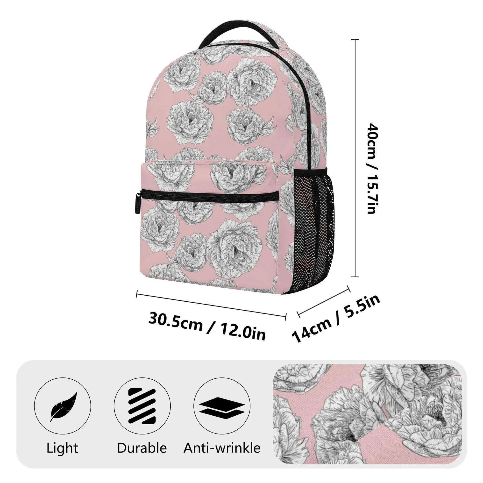 Pink Peony Flower Backpack