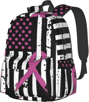 Pink Ribbons Breast Cancer Awareness Flag Backpack Large Capacity Backpack Lightweight Double Shoulder Bag For Women Men Travel