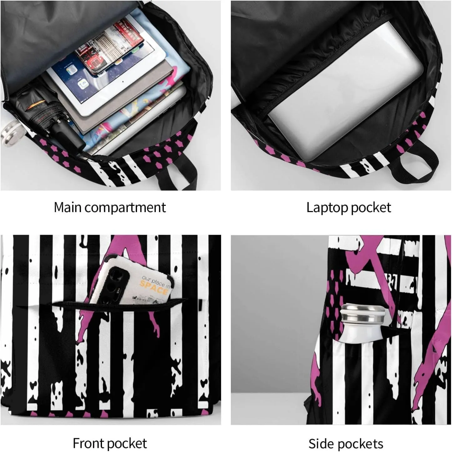 Pink Ribbons Breast Cancer Awareness Flag Backpack Large Capacity Backpack Lightweight Double Shoulder Bag For Women Men Travel