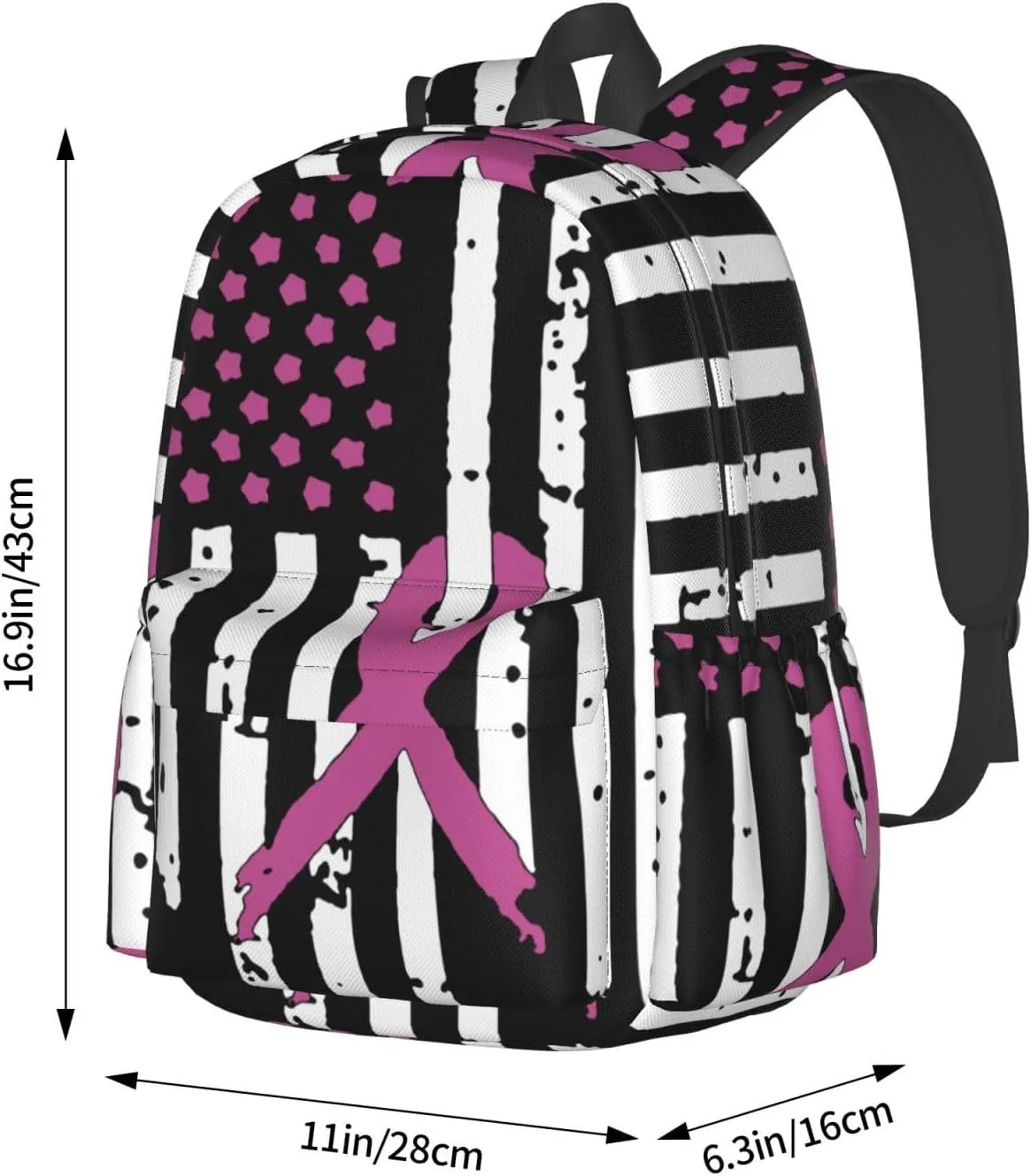 Pink Ribbons Breast Cancer Awareness Flag Backpack Large Capacity Backpack Lightweight Double Shoulder Bag For Women Men Travel