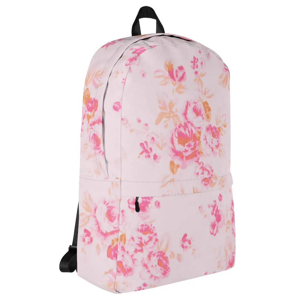 Pink vintage roses print backpack