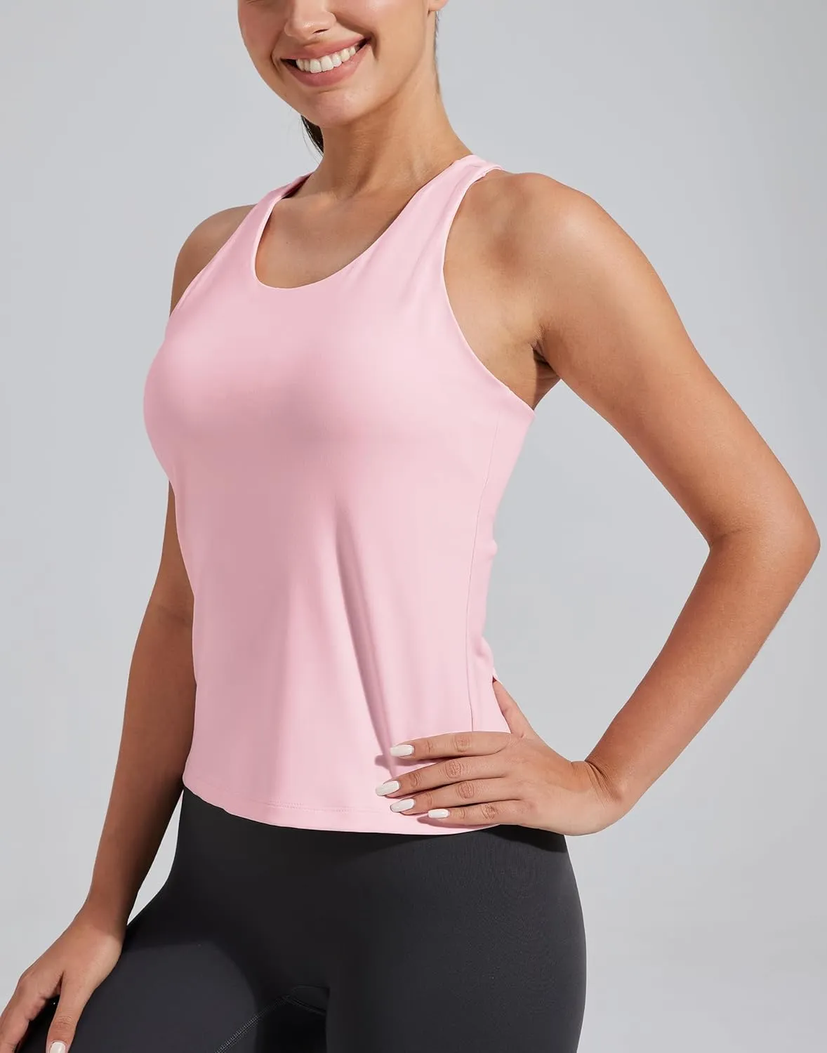 Pioneer Camp Women's Tank Top Padded Longline Sports Bra Racerback Sleeveless Gym Pilates Daily Wear Crop Top