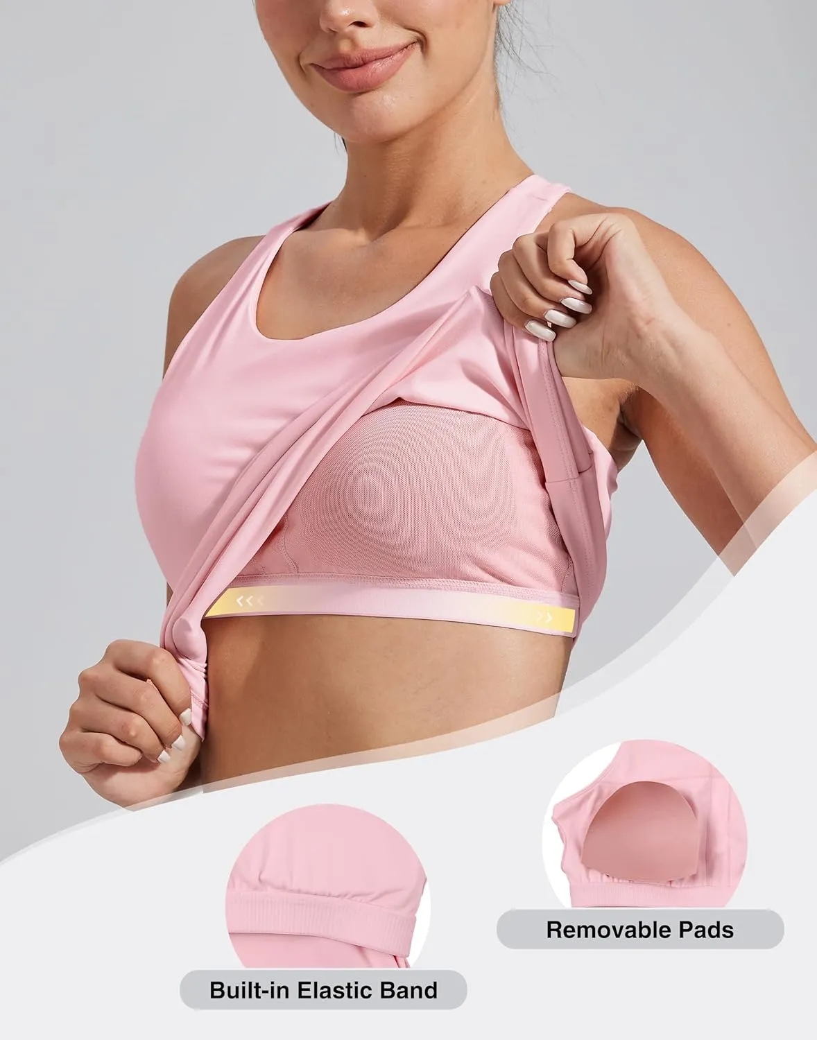 Pioneer Camp Women's Tank Top Padded Longline Sports Bra Racerback Sleeveless Gym Pilates Daily Wear Crop Top