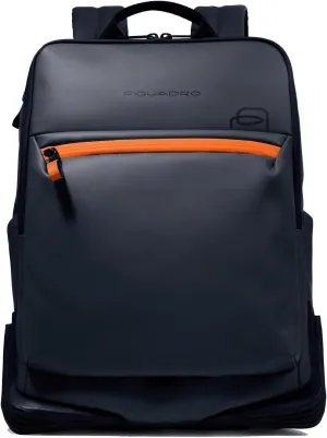 PIQUADRO Backpack in rubberised fabric water resistant laptop 15.6 inch two compartments, blue, 34.0 X 43.0 X 16.0 (cm)