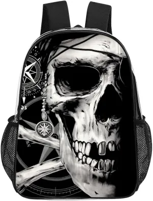 Pirate And Skull Compass 17 Inch Transparent Clear Bag for Stadium Events Water-Resistant PVC Clear Backpack with 2 Compartments