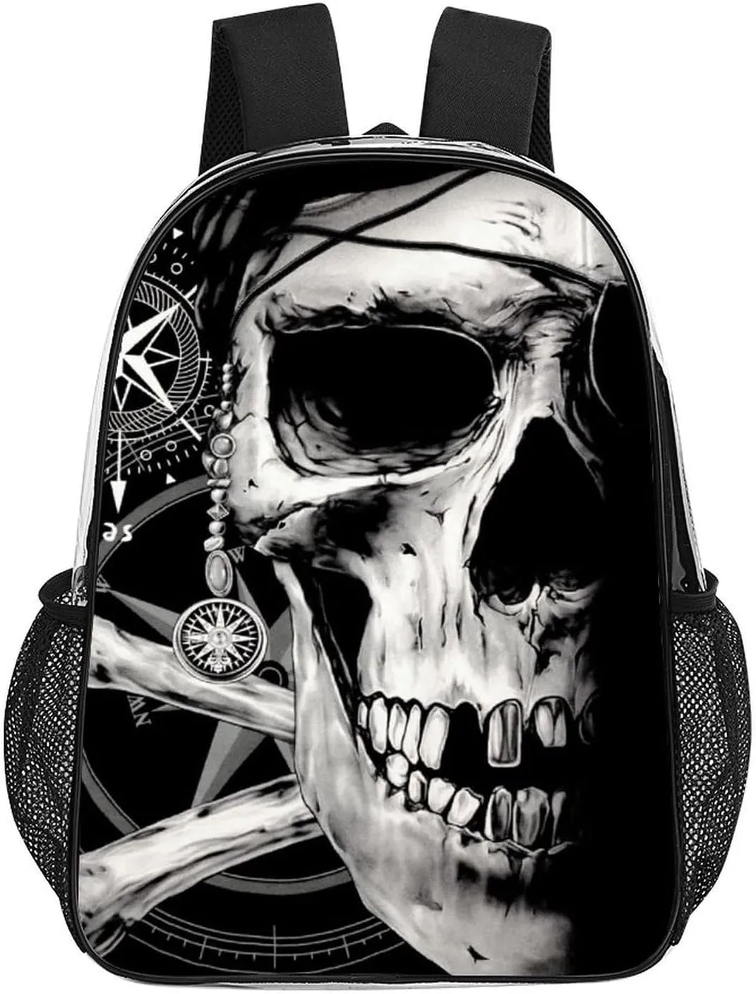 Pirate And Skull Compass 17 Inch Transparent Clear Bag for Stadium Events Water-Resistant PVC Clear Backpack with 2 Compartments