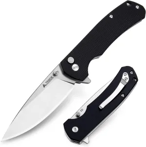 Pocket Knife for EDC, Flipper Folding Knife 3.54” D2 Blade Micarta Handle Button Lock Knife with Thumb Stud & Reversible Clip for Utility Daily Carry Camping Hiking Fishing