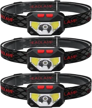 Pocketman Headlamp Rechargeable LED Head Lamp Flashlight with White Red Light, Motion Sensor Waterproof Headlight, 6 Modes Lights for Outdoor