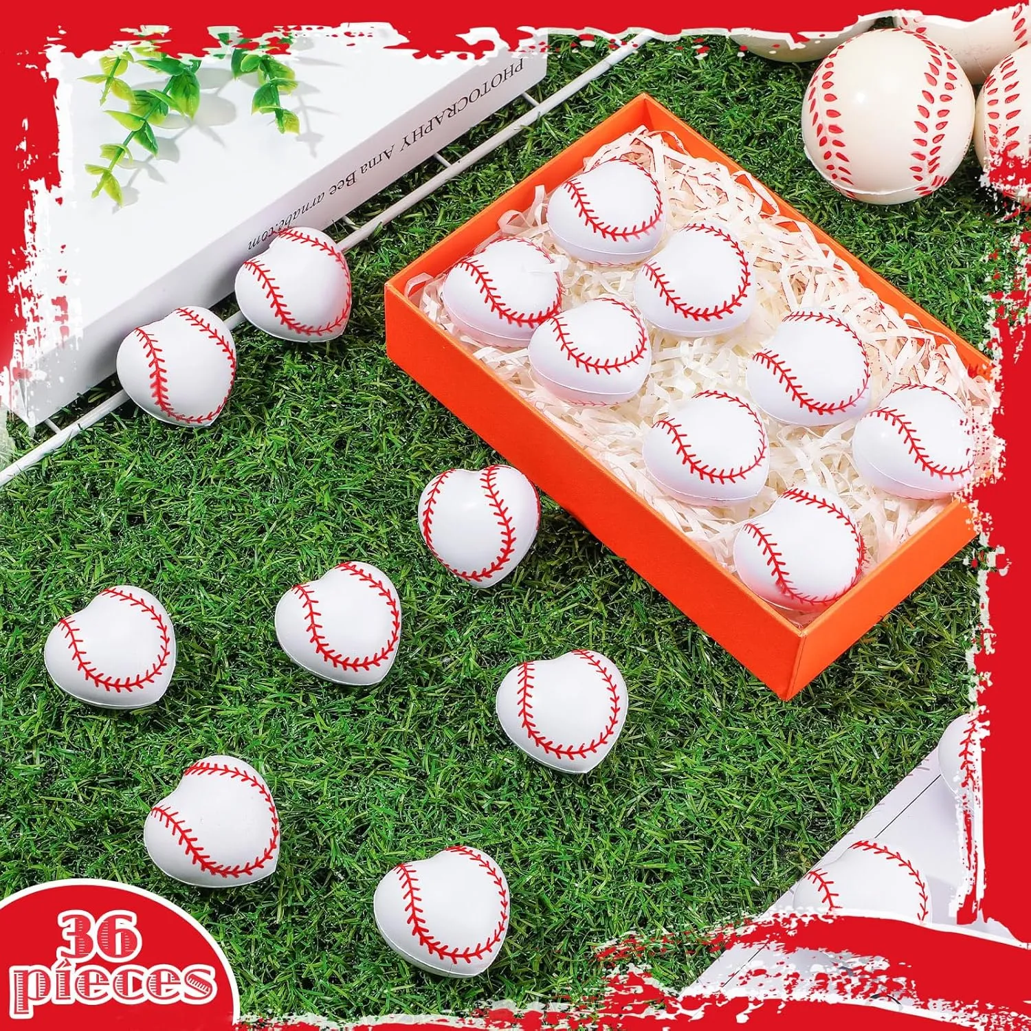 Poen 36 Pcs End of Year Gifts for Students Sports Heart Stress Balls End of Year Balls Gifts Relief Toys for Kids School Classroom(Baseball)