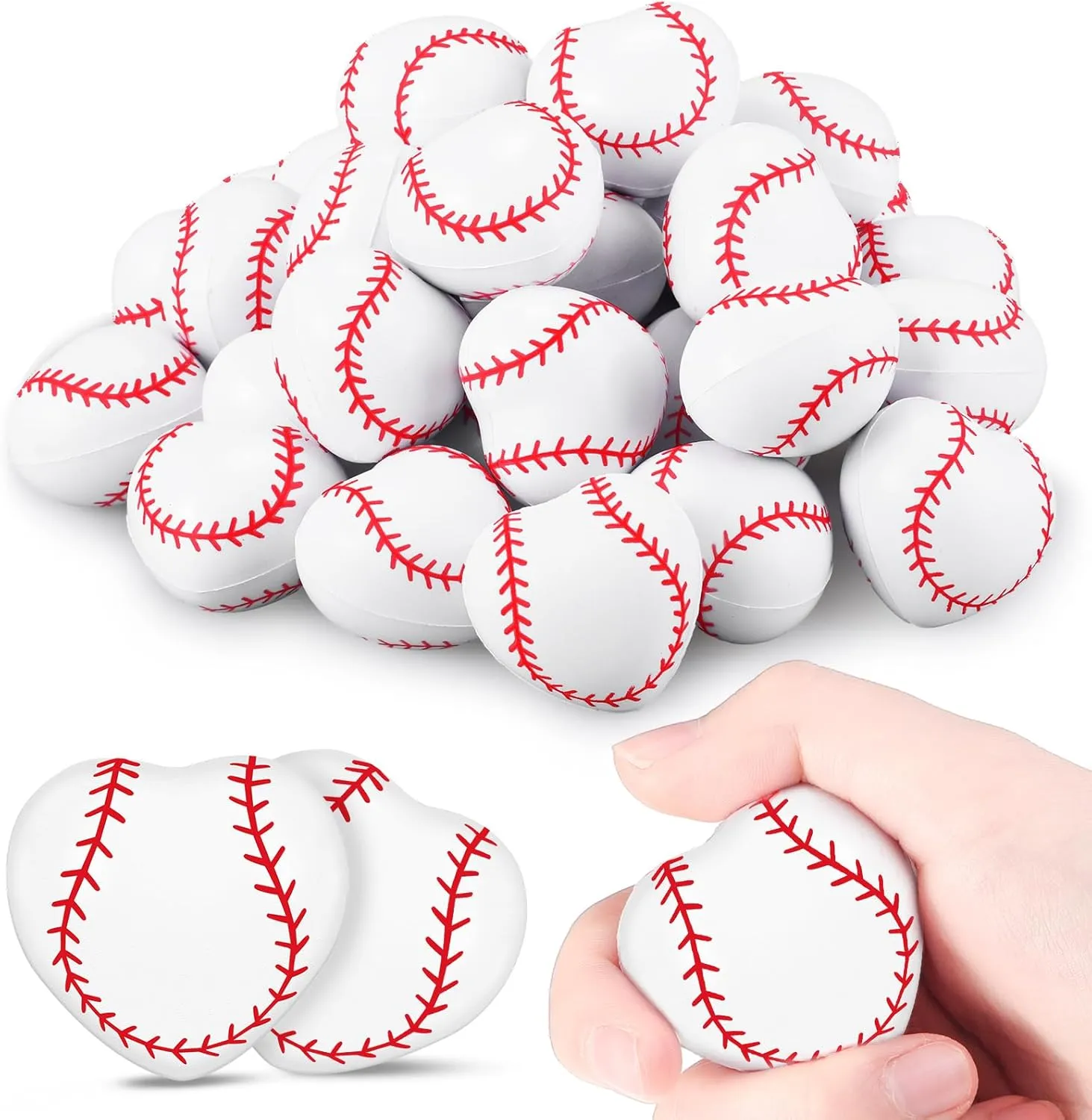Poen 36 Pcs End of Year Gifts for Students Sports Heart Stress Balls End of Year Balls Gifts Relief Toys for Kids School Classroom(Baseball)