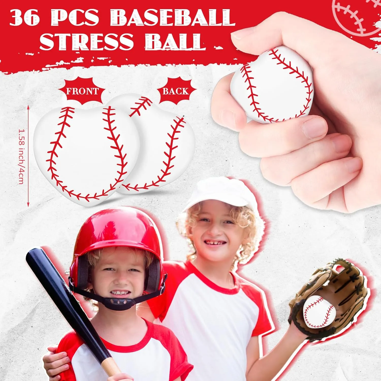 Poen 36 Pcs End of Year Gifts for Students Sports Heart Stress Balls End of Year Balls Gifts Relief Toys for Kids School Classroom(Baseball)