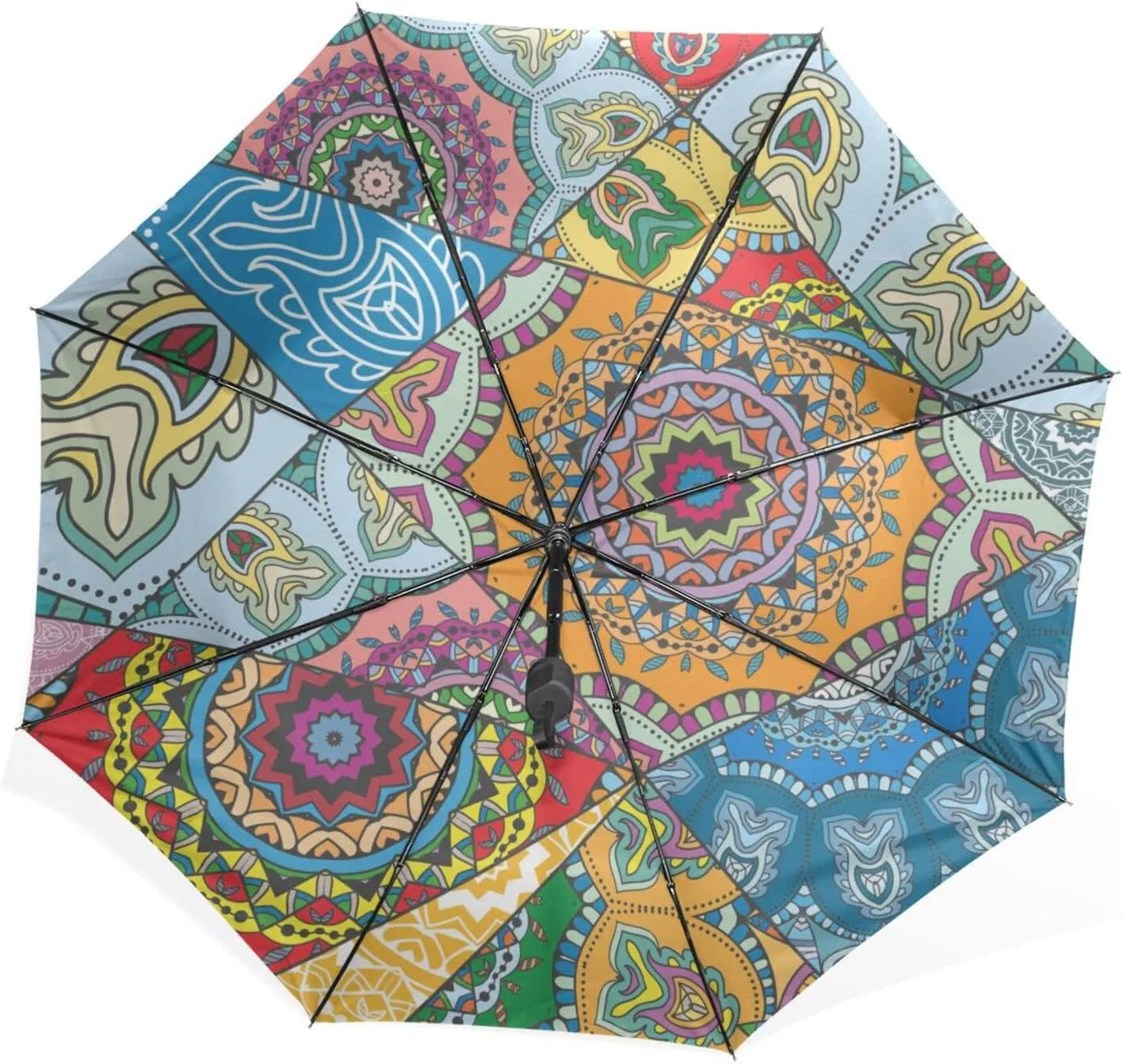 Poeticcity Rain Travel Umbrella, Hand Open Close Windproof Waterproof Folding Umbrella, Compact Canopy Strong Ray Parasol Umbrella
