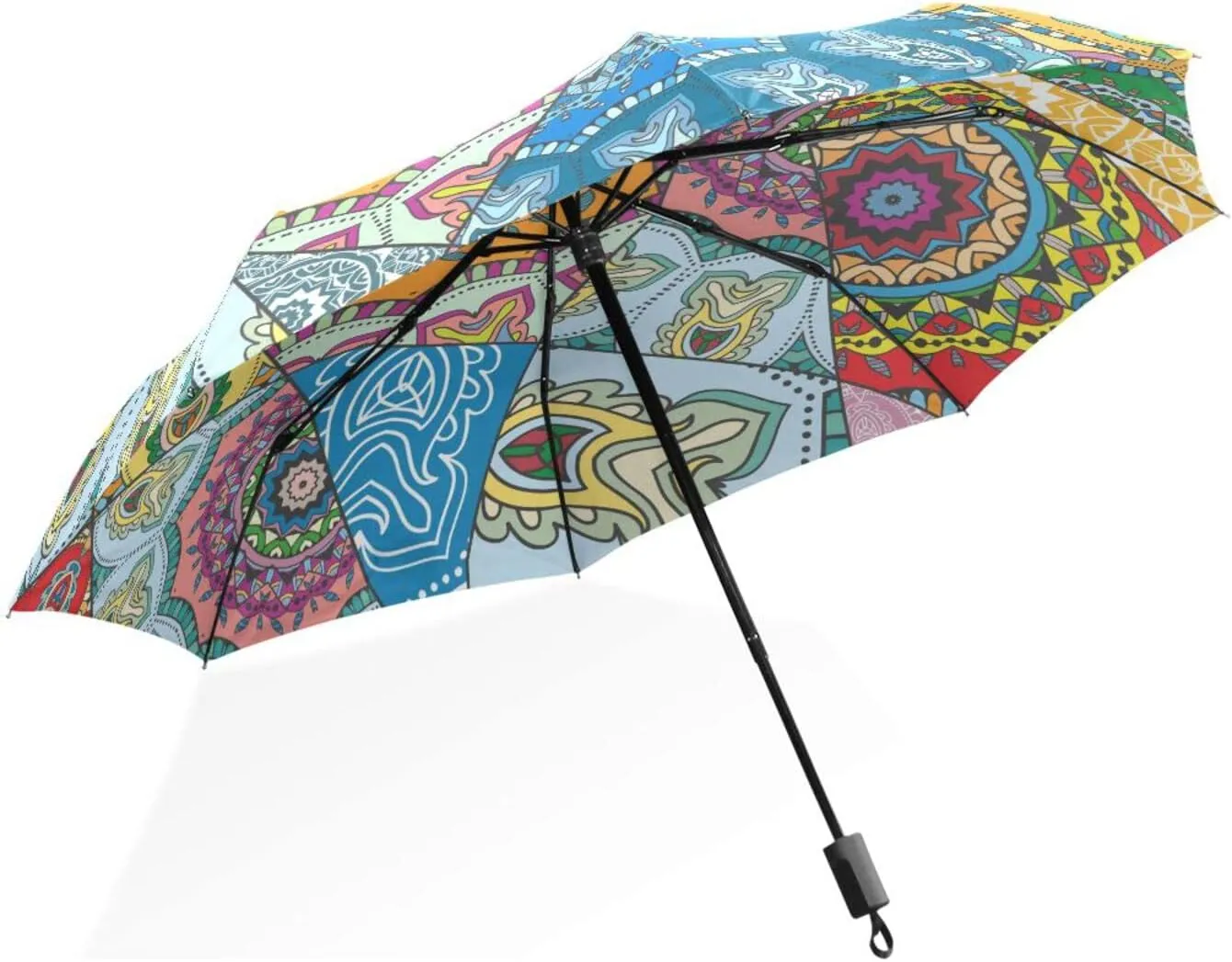 Poeticcity Rain Travel Umbrella, Hand Open Close Windproof Waterproof Folding Umbrella, Compact Canopy Strong Ray Parasol Umbrella