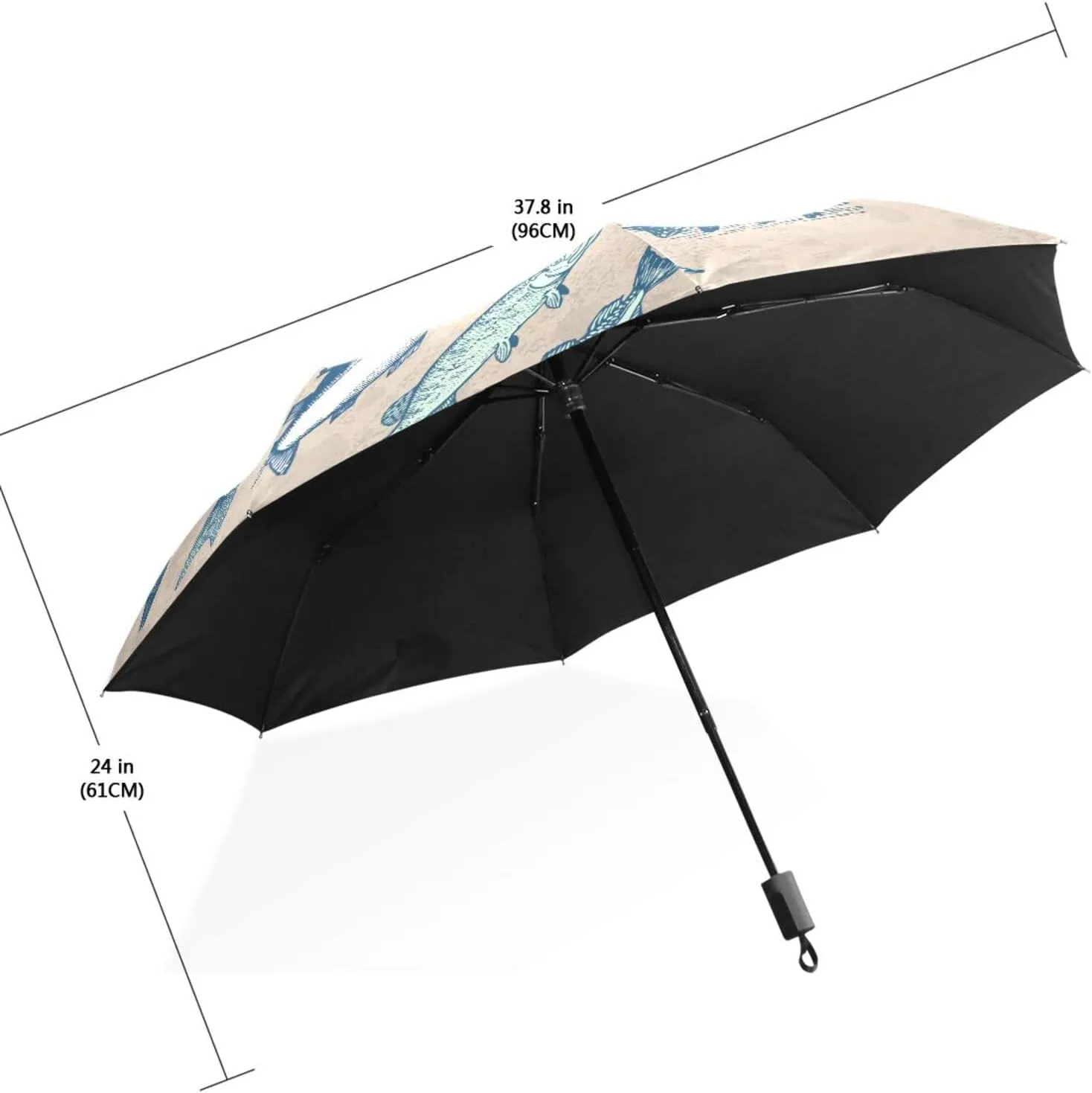 Poeticcity Travel Umbrella, Windproof Waterproof Folding Umbrella, Black Tape Compact Canopy Strong Anti UV Ray Parasol