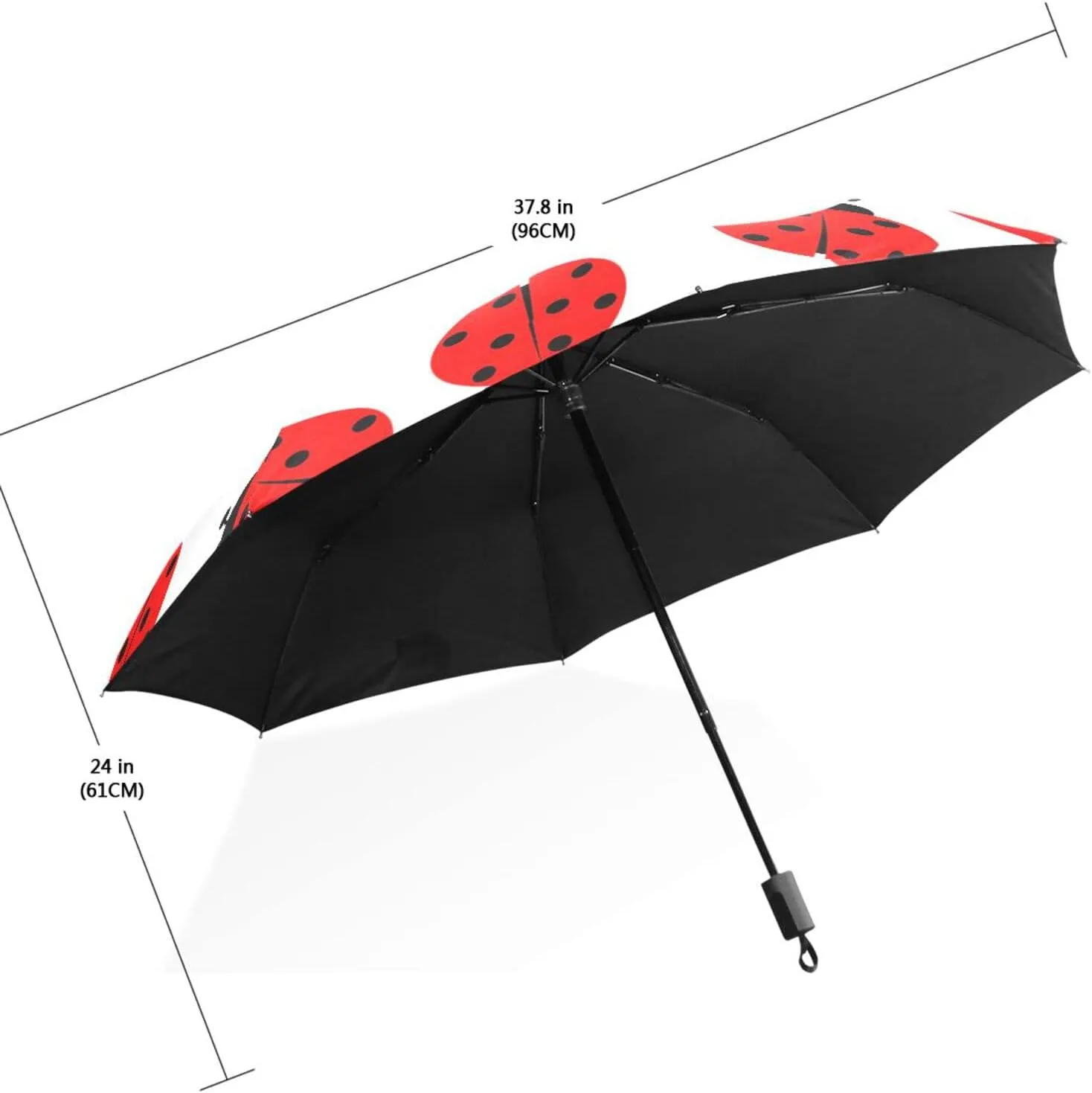 Poeticcity Travel Umbrella, Windproof Waterproof Folding Umbrella, Black Tape Compact Canopy Strong Anti UV Ray Parasol