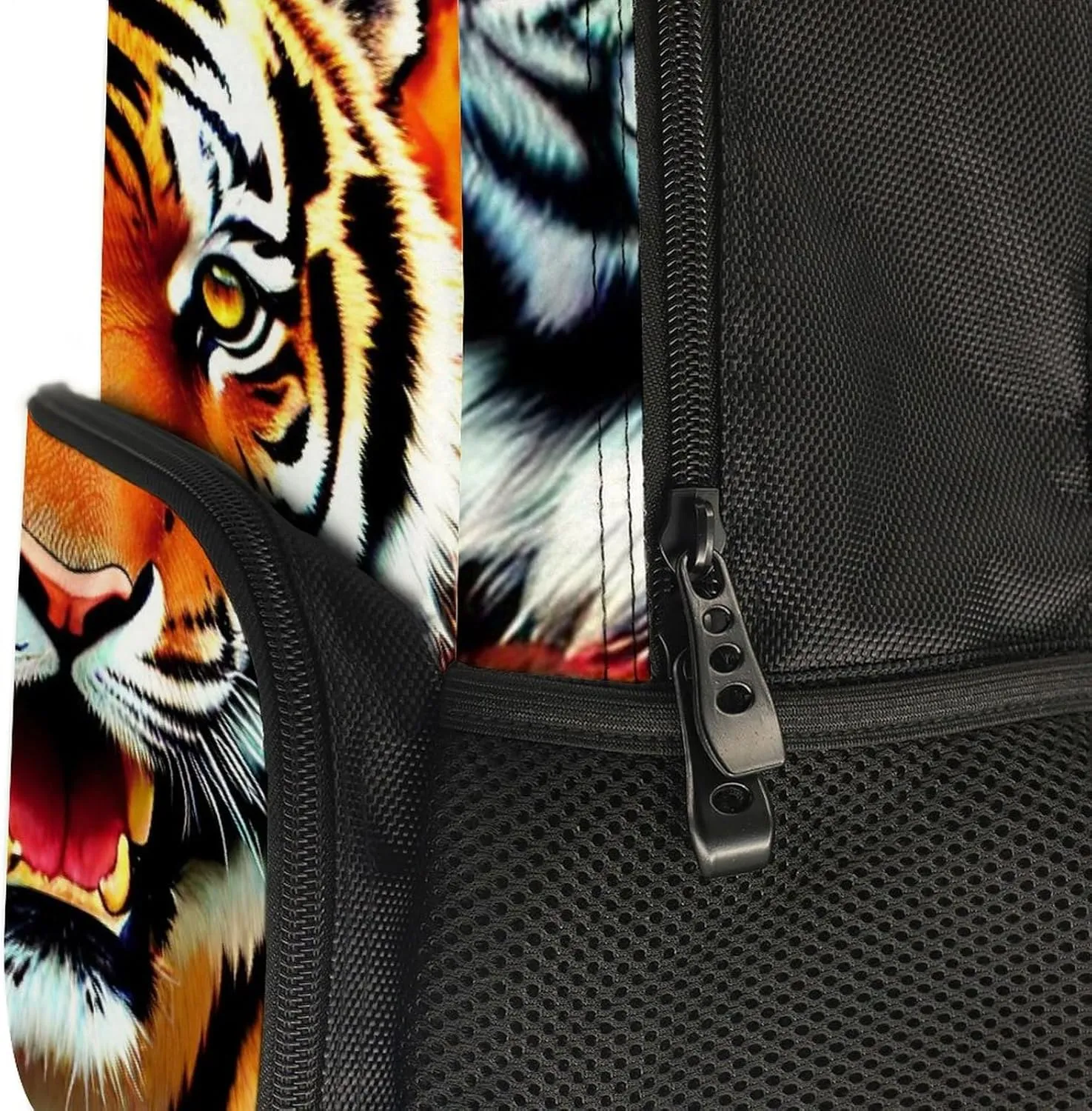 Polyester Daypack Backpack for Climbing Outdoors Running - Big Capacity Multipurpose Anti-Theft Bookbag, Cool Tiger Head Fire Surreal Style Art Travel Hiking & Camping Rucksack