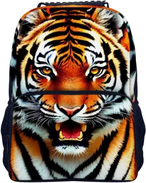 Polyester Daypack Backpack for Climbing Outdoors Running - Big Capacity Multipurpose Anti-Theft Bookbag, Cool Tiger Head Fire Surreal Style Art Travel Hiking & Camping Rucksack
