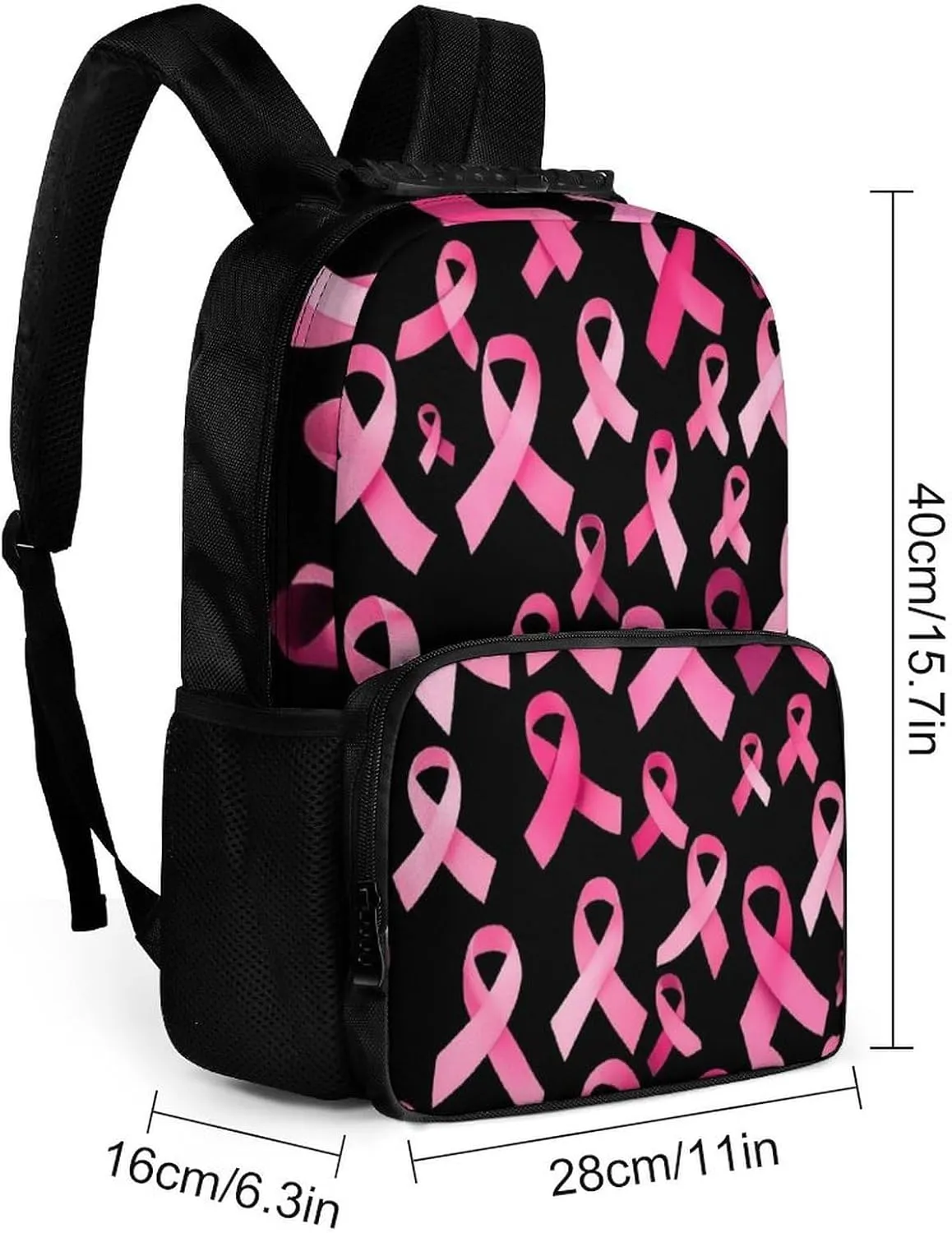 Polyester Daypack Backpack for Trekking Picnic Walking Cycling - Large Capacity Anti-Theft Multipurpose Shoulder Bag, Breast Cancer Awareness Ribbons Pink Casual Daypack