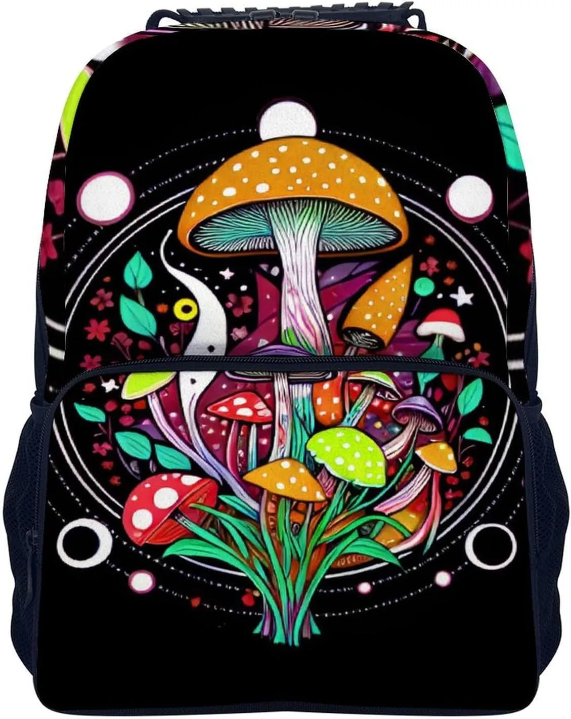 Polyester Daypack Backpack for Trekking Picnic Walking Cycling - Large Capacity Anti-Theft Multipurpose Shoulder Bag, Magic Mushrooms Trip Art Casual Daypack