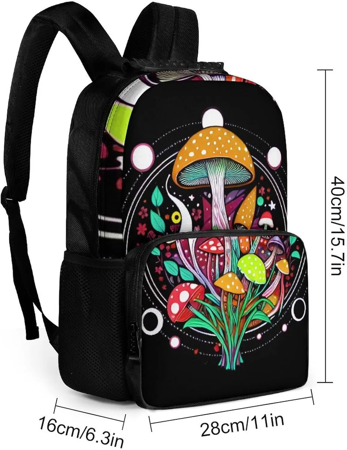 Polyester Daypack Backpack for Trekking Picnic Walking Cycling - Large Capacity Anti-Theft Multipurpose Shoulder Bag, Magic Mushrooms Trip Art Casual Daypack