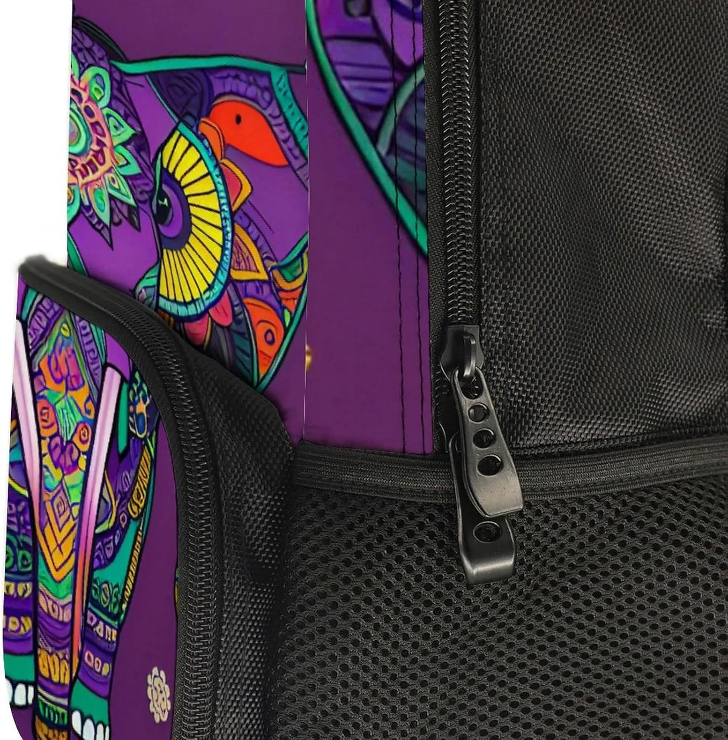 Polyester Daypack Backpack for Trekking Picnic Walking Cycling - Large Capacity Anti-Theft Multipurpose Shoulder Bag, Mandalas Purple Elephant Art Casual Daypack