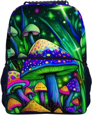 Polyester Daypack Backpack for Trekking Picnic Walking Cycling - Large Capacity Anti-Theft Multipurpose Shoulder Bag, Psychedelic Magic Mushrooms Trippy Art Casual Daypack