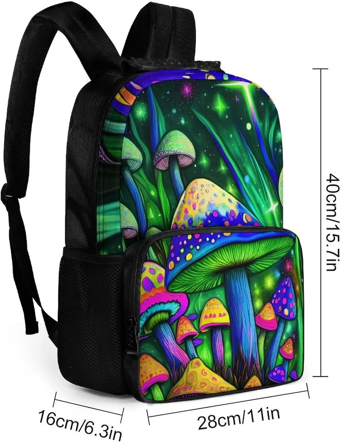 Polyester Daypack Backpack for Trekking Picnic Walking Cycling - Large Capacity Anti-Theft Multipurpose Shoulder Bag, Psychedelic Magic Mushrooms Trippy Art Casual Daypack