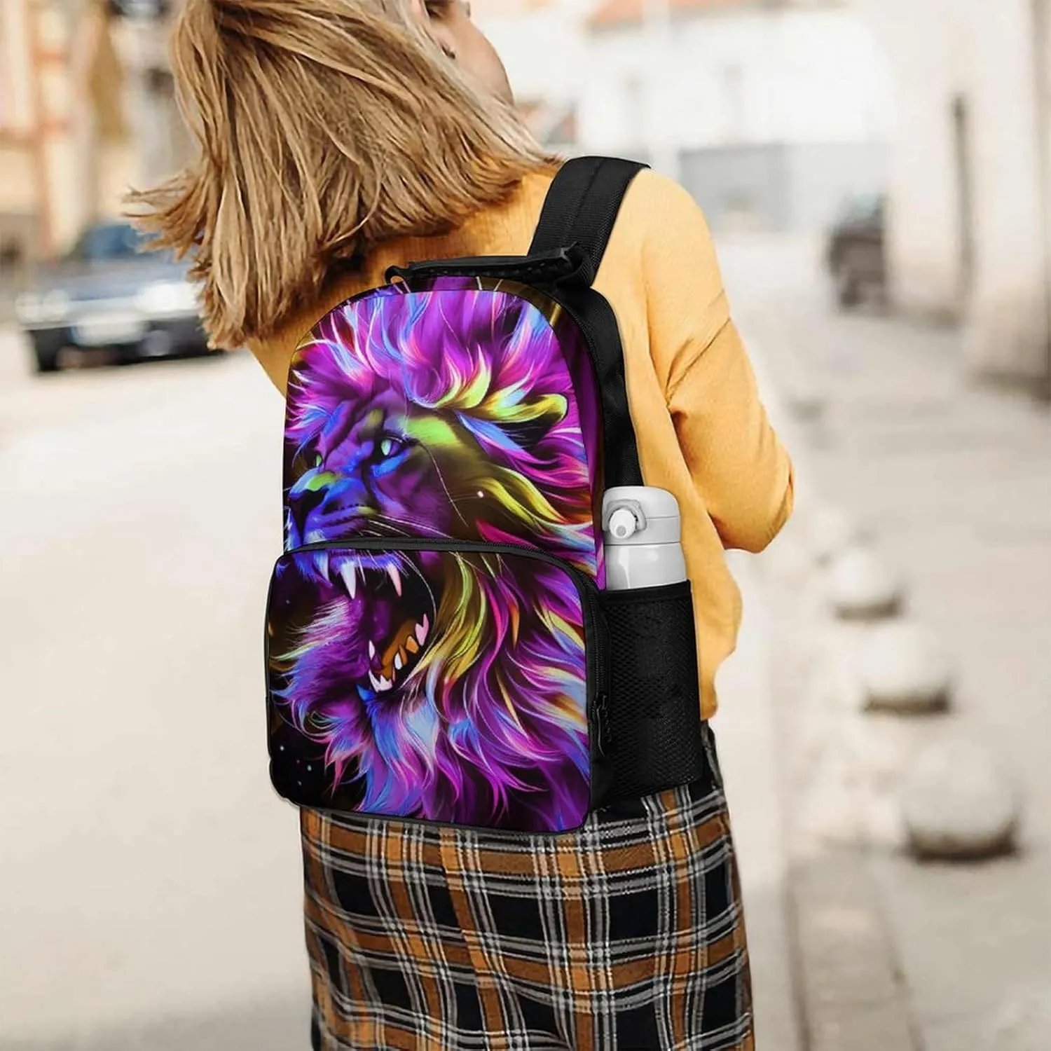 Polyester Daypack Bookbag for Gym Business Bicycle - Large Capacity Multipurpose Anti-Theft Carry On Bag, Lion Howling Art Travel Hiking Daypack