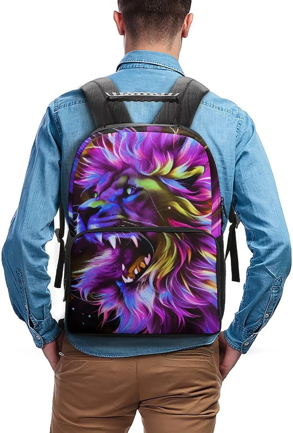 Polyester Daypack Bookbag for Gym Business Bicycle - Large Capacity Multipurpose Anti-Theft Carry On Bag, Lion Howling Art Travel Hiking Daypack