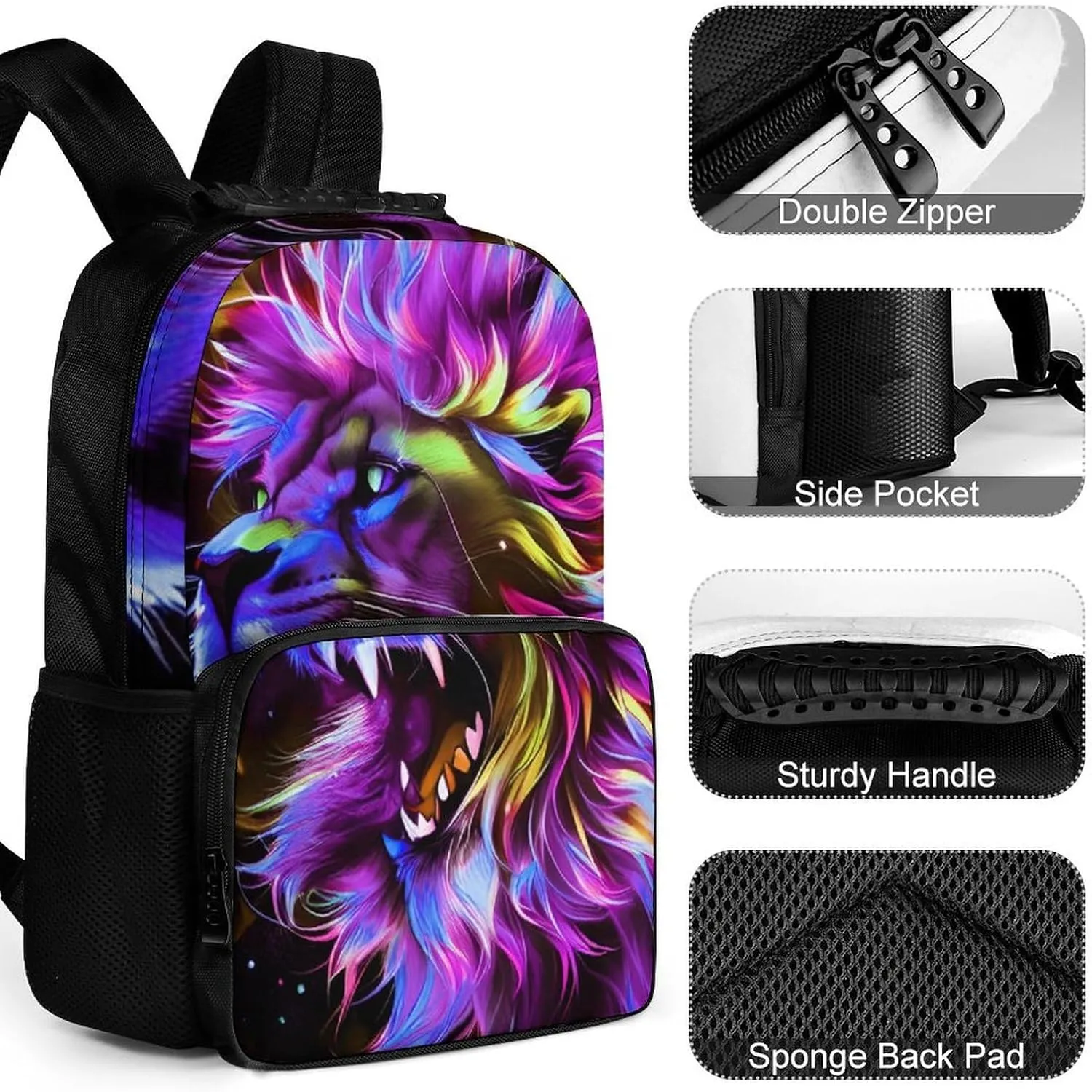 Polyester Daypack Bookbag for Gym Business Bicycle - Large Capacity Multipurpose Anti-Theft Carry On Bag, Lion Howling Art Travel Hiking Daypack