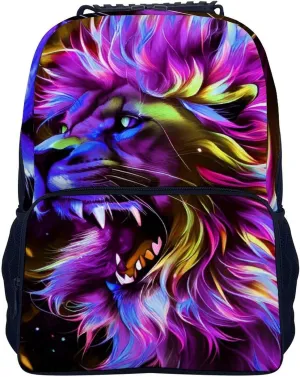 Polyester Daypack Bookbag for Gym Business Bicycle - Large Capacity Multipurpose Anti-Theft Carry On Bag, Lion Howling Art Travel Hiking Daypack