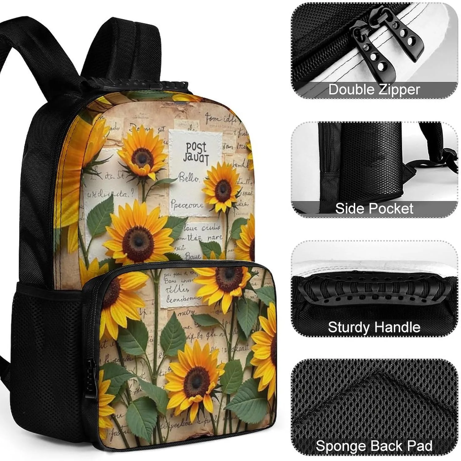 Polyester Daypack Bookbag for Gym Business Bicycle - Large Capacity Multipurpose Anti-Theft Carry On Bag, Sunflower Travel Hiking Daypack