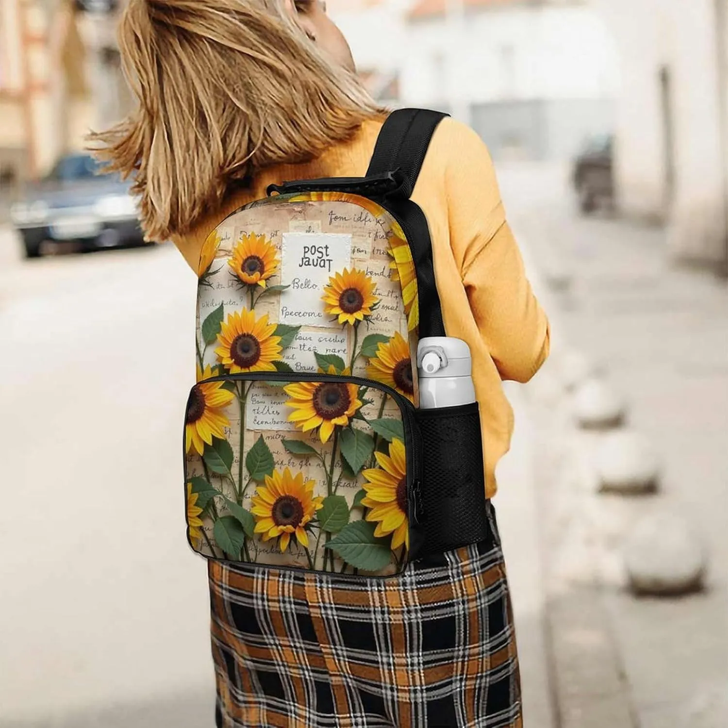 Polyester Daypack Bookbag for Gym Business Bicycle - Large Capacity Multipurpose Anti-Theft Carry On Bag, Sunflower Travel Hiking Daypack