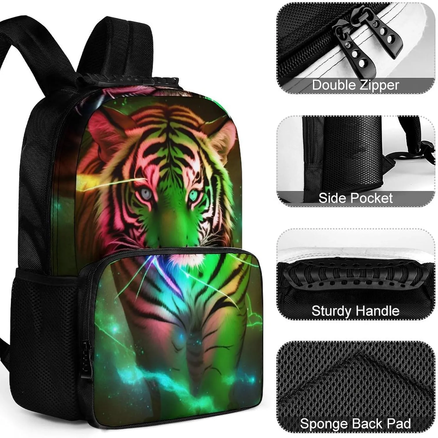 Polyester Daypack for Camping Travel Walking Cycling - Big Capacity Anti-Theft Multipurpose Bookbag, Beautiful Wild Animal Tiger Abstract Art Camping Outdoor Backpack