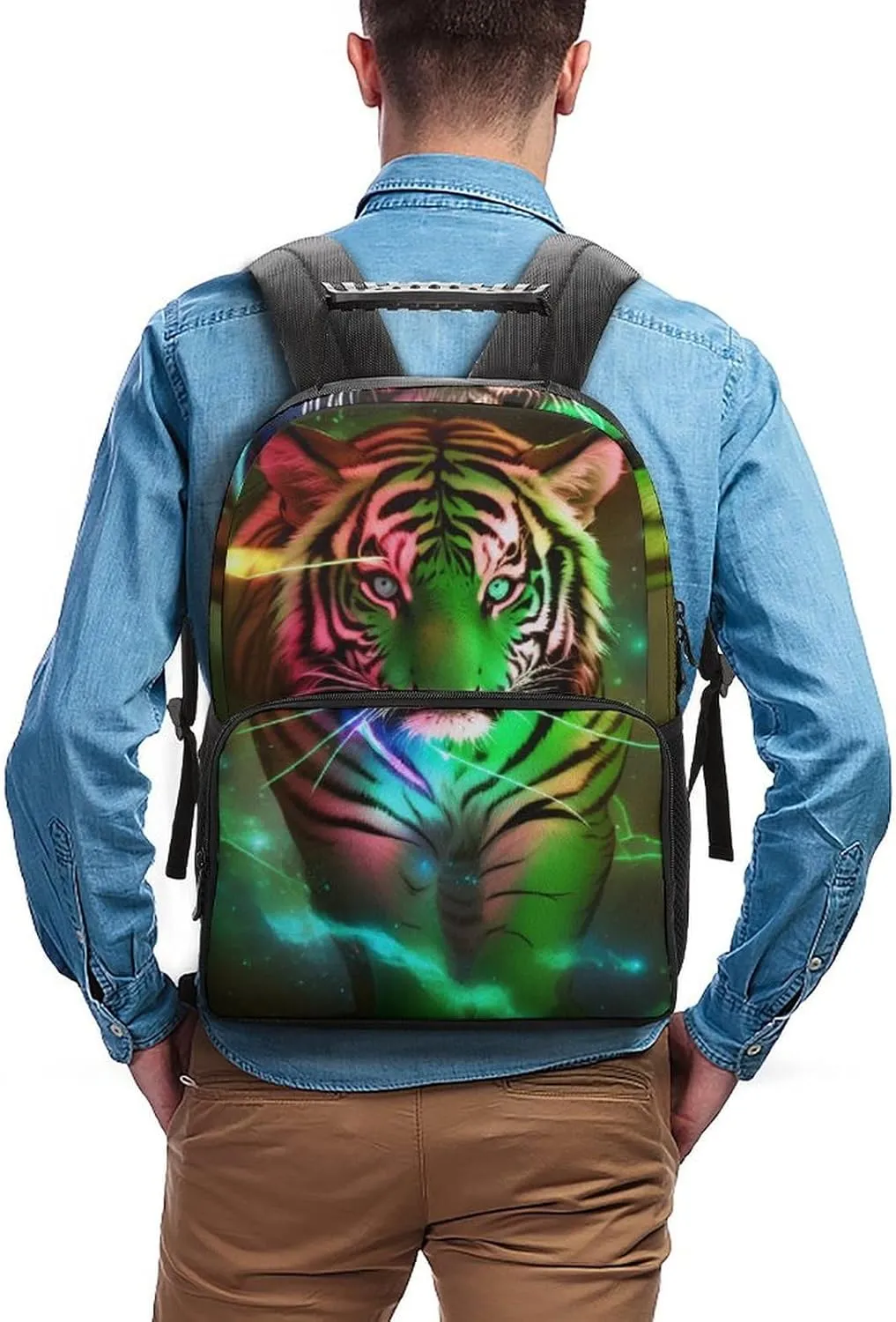 Polyester Daypack for Camping Travel Walking Cycling - Big Capacity Anti-Theft Multipurpose Bookbag, Beautiful Wild Animal Tiger Abstract Art Camping Outdoor Backpack