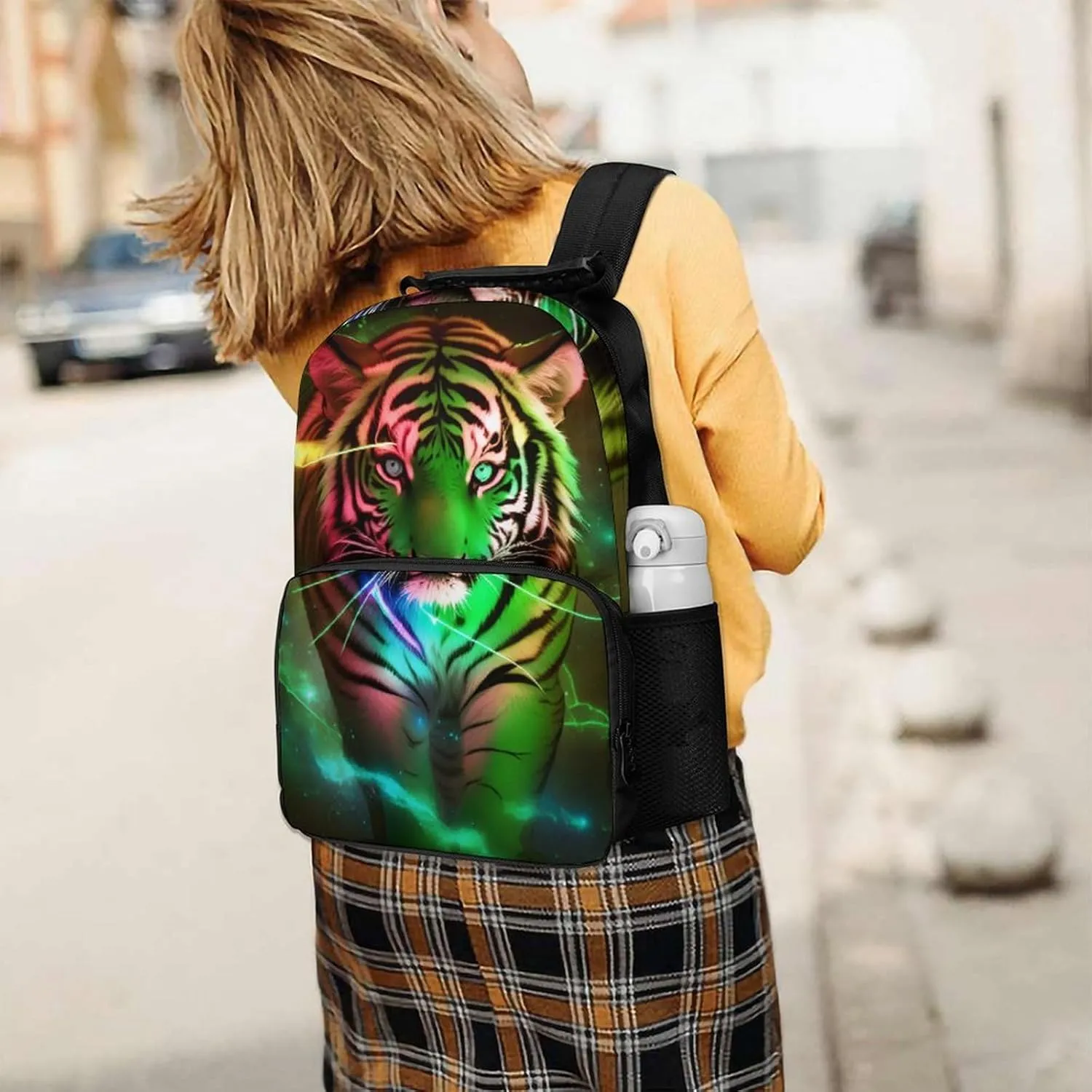 Polyester Daypack for Camping Travel Walking Cycling - Big Capacity Anti-Theft Multipurpose Bookbag, Beautiful Wild Animal Tiger Abstract Art Camping Outdoor Backpack