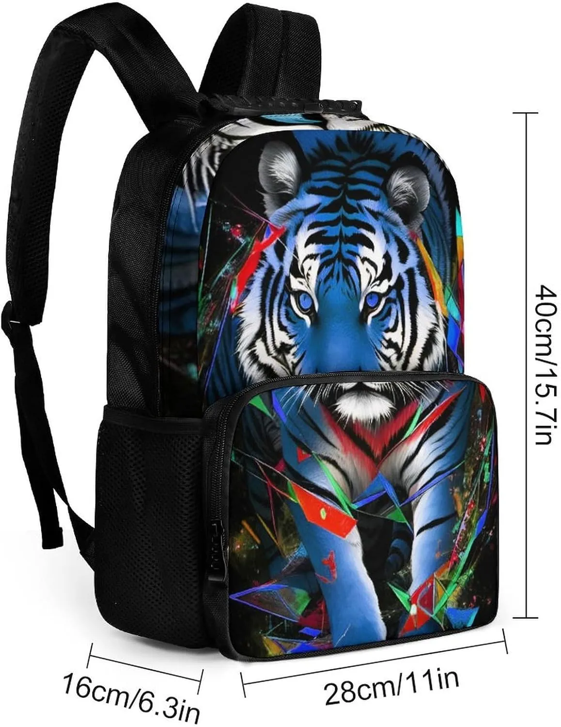 Polyester Daypack for Camping Travel Walking Cycling - Big Capacity Anti-Theft Multipurpose Bookbag, Trippy Tiger Animal Art Camping Outdoor Backpack