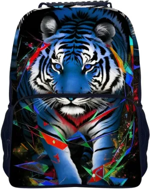 Polyester Daypack for Camping Travel Walking Cycling - Big Capacity Anti-Theft Multipurpose Bookbag, Trippy Tiger Animal Art Camping Outdoor Backpack