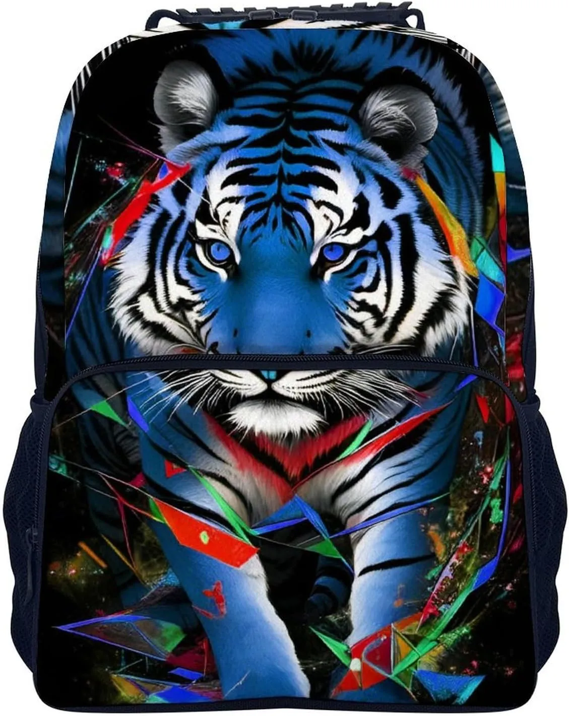 Polyester Daypack for Camping Travel Walking Cycling - Big Capacity Anti-Theft Multipurpose Bookbag, Trippy Tiger Animal Art Camping Outdoor Backpack