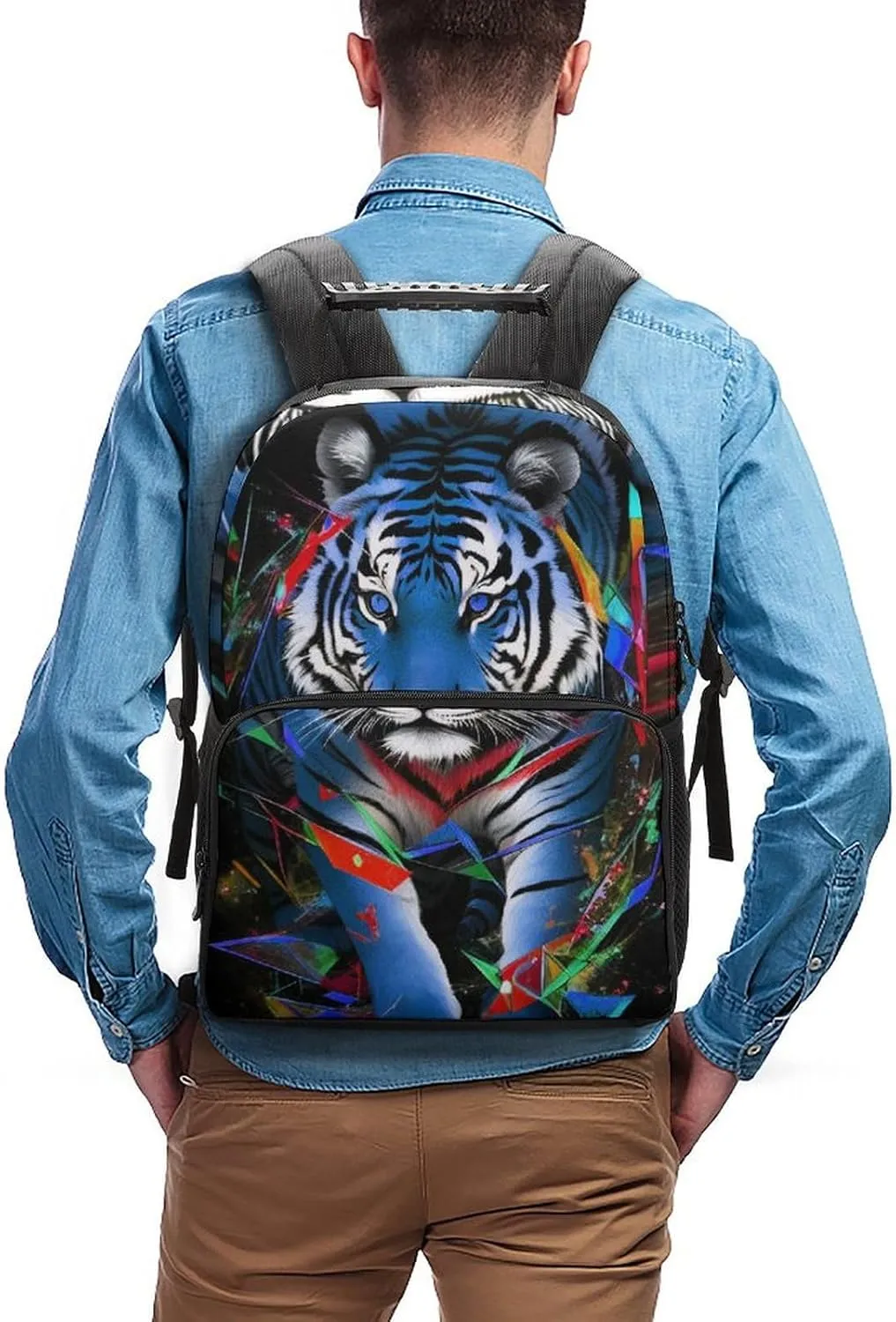 Polyester Daypack for Camping Travel Walking Cycling - Big Capacity Anti-Theft Multipurpose Bookbag, Trippy Tiger Animal Art Camping Outdoor Backpack