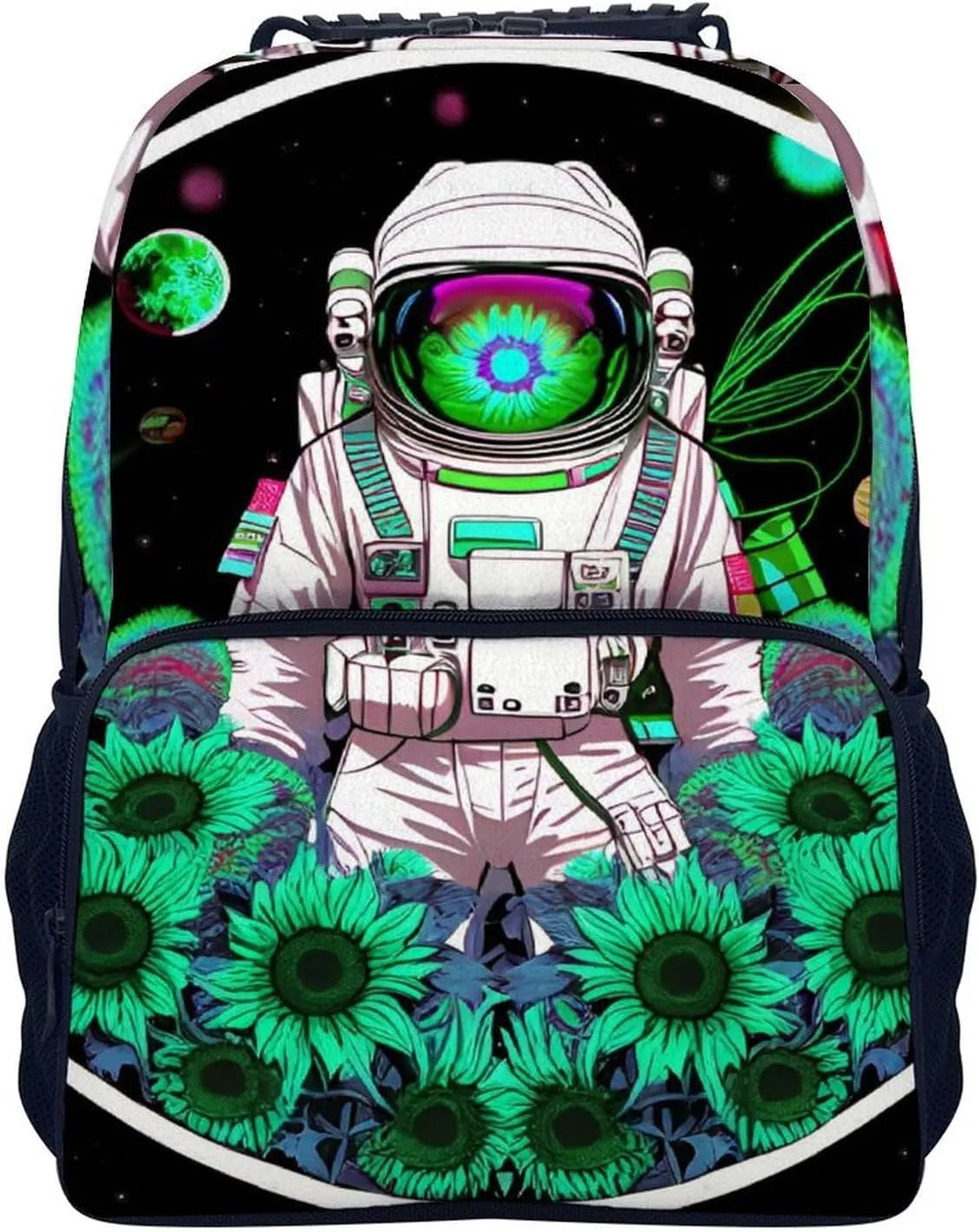 Polyester Daypack for Hiking Work Running - Big Capacity Anti-Theft Multipurpose Shoulder Bag, Psychedelic Space Astronaut Sunflower Snake Art Travel and Sport Backpack Rucksack