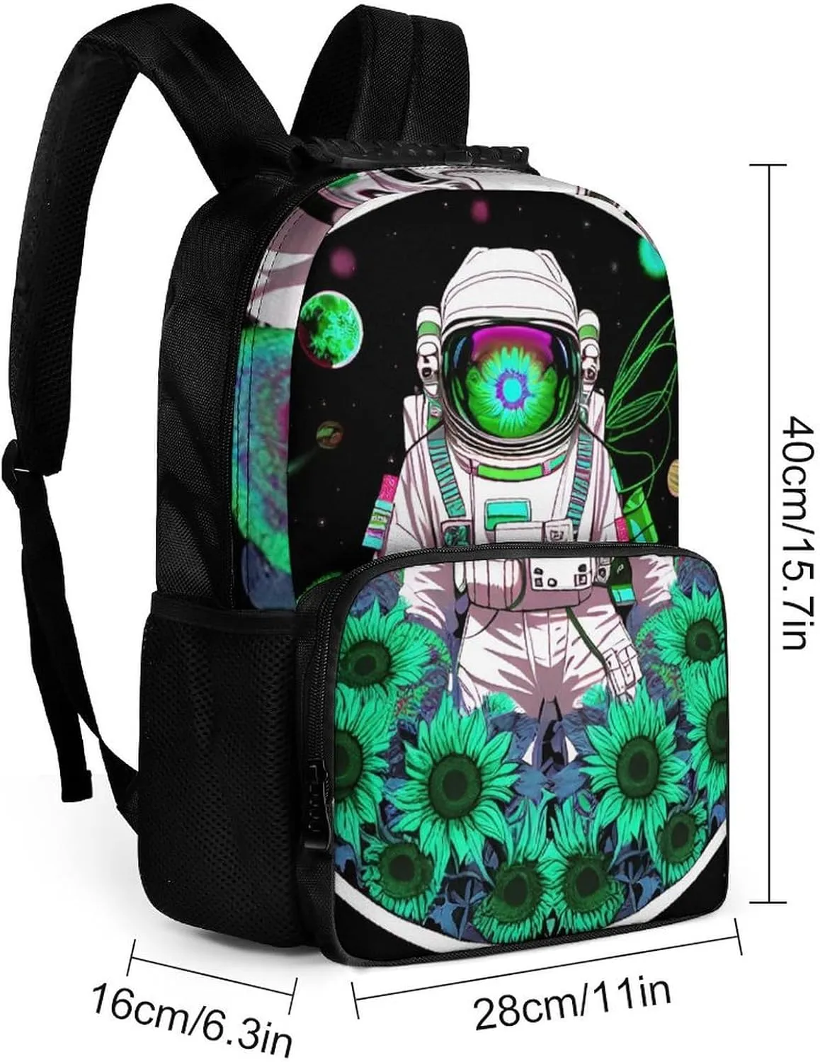 Polyester Daypack for Hiking Work Running - Big Capacity Anti-Theft Multipurpose Shoulder Bag, Psychedelic Space Astronaut Sunflower Snake Art Travel and Sport Backpack Rucksack