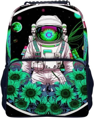 Polyester Daypack for Hiking Work Running - Big Capacity Anti-Theft Multipurpose Shoulder Bag, Psychedelic Space Astronaut Sunflower Snake Art Travel and Sport Backpack Rucksack