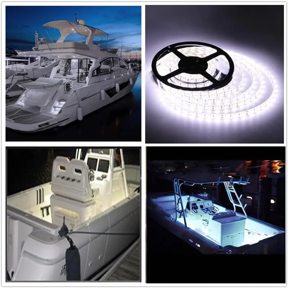 Pontoon Led Boat Lights, 12V 20FT Marine Led Strip Lights, Waterproof Boat Interior Light, Boat Deck Light, Night Fishing Lighting with Extension Cable for Boats (White)