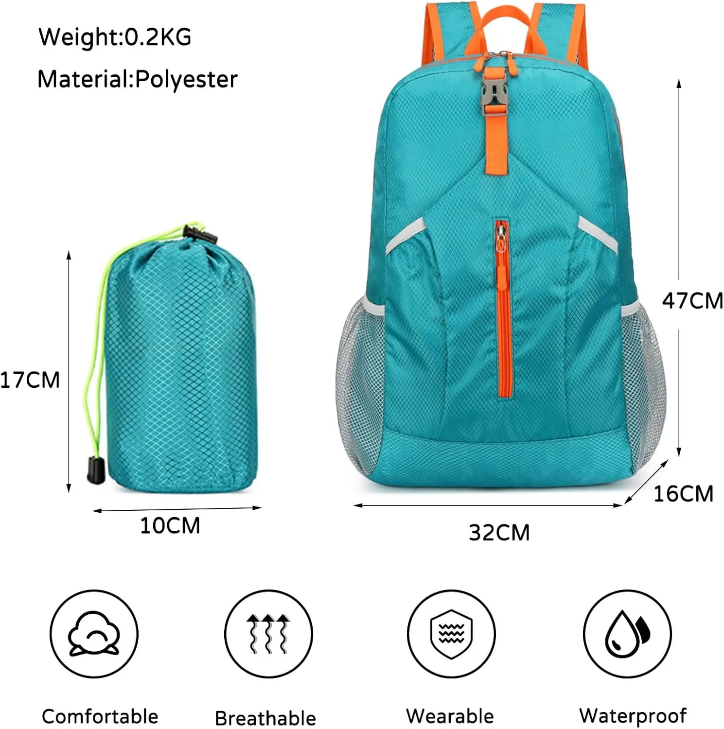 PORRASSO Hiking Backpack Foldable Daypack 21L Rucksack Lightweight Waterproof Backpack for Women Men Trekking Cycling Climbing Outdoor Sports Blue A