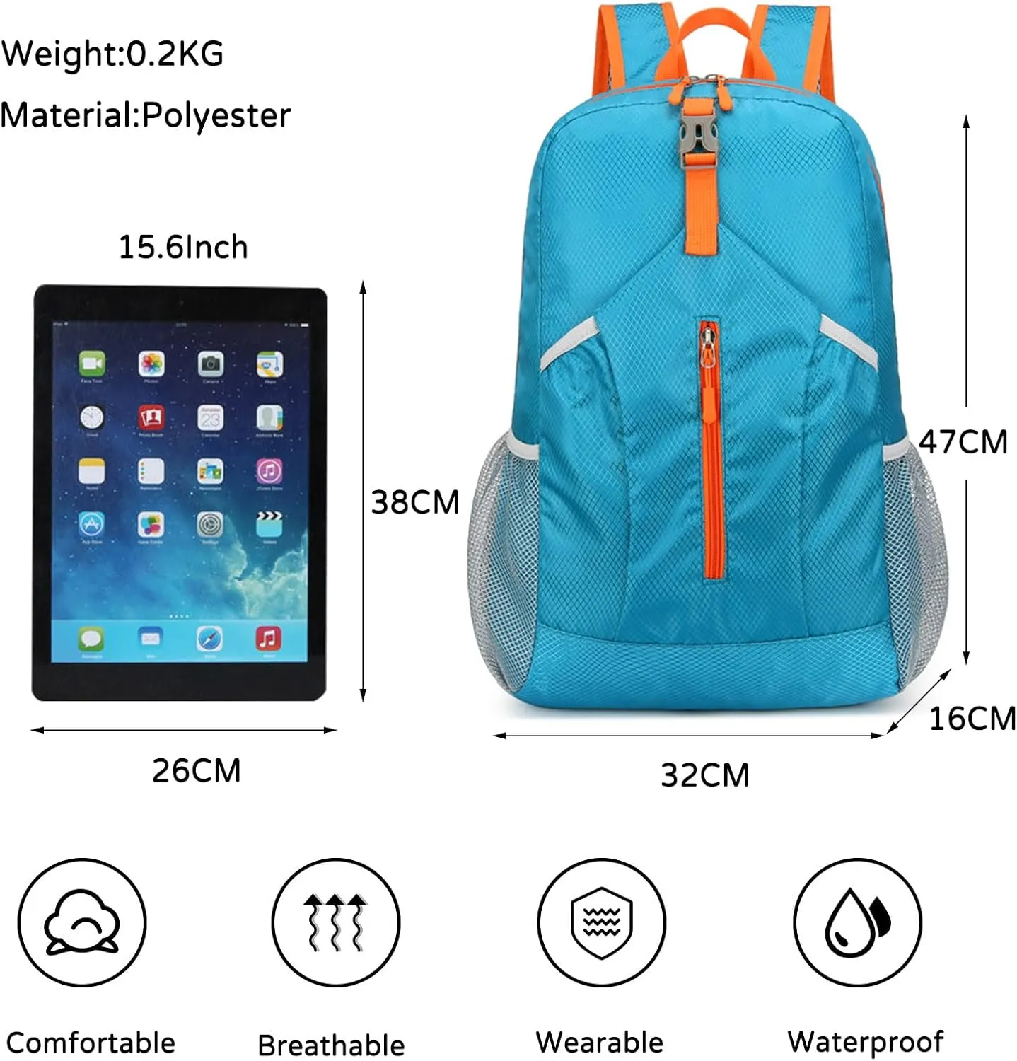 PORRASSO Hiking Backpack Foldable Daypack 21L Rucksack Lightweight Waterproof Backpack for Women Men Trekking Cycling Climbing Outdoor Sports Blue B