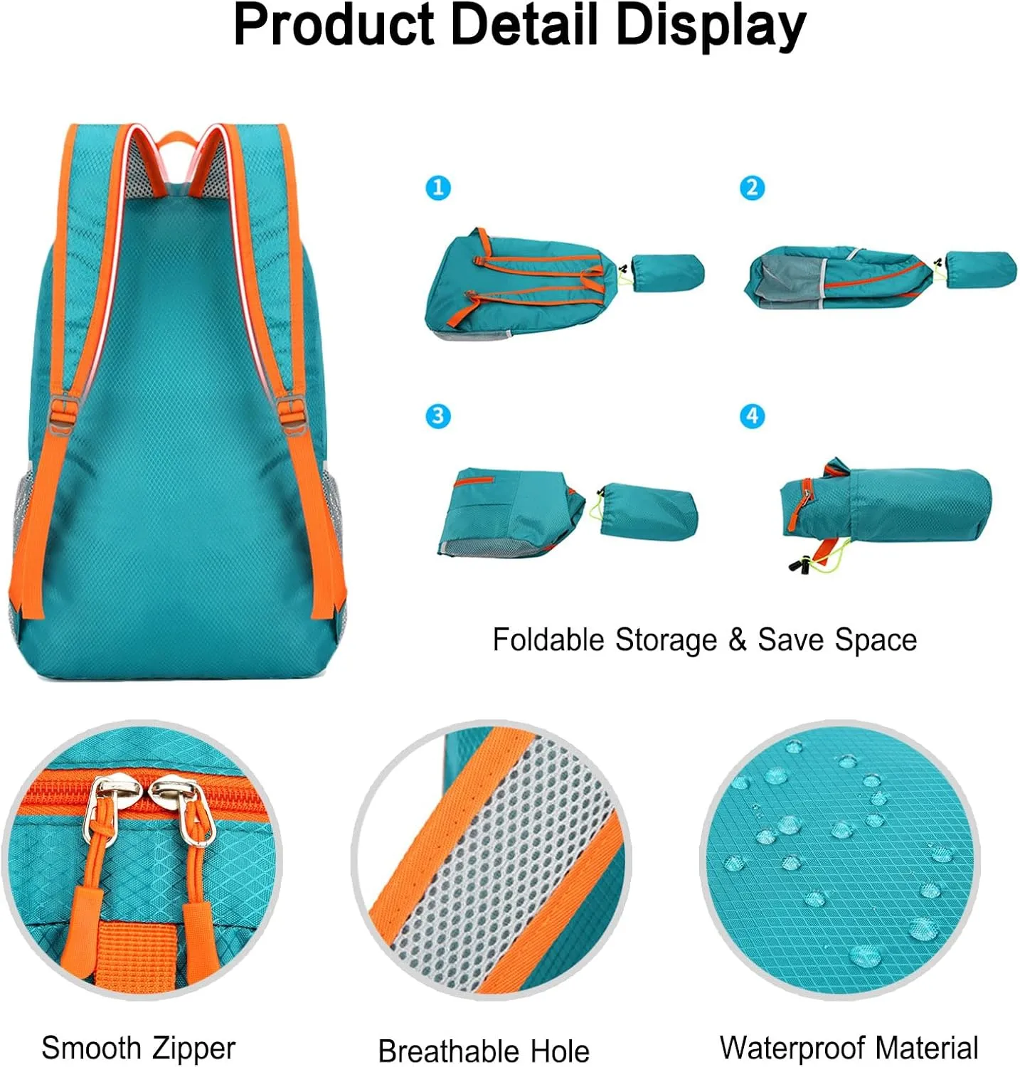 PORRASSO Hiking Backpack Foldable Daypack 21L Rucksack Lightweight Waterproof Backpack for Women Men Trekking Cycling Climbing Outdoor Sports Blue B